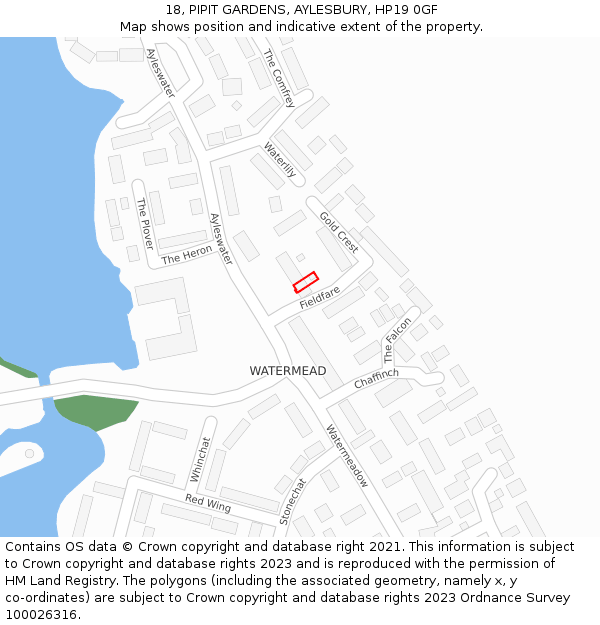 18, PIPIT GARDENS, AYLESBURY, HP19 0GF: Location map and indicative extent of plot