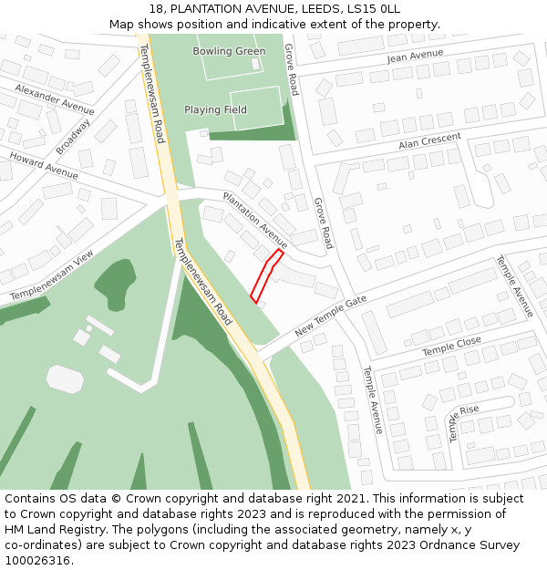 18, PLANTATION AVENUE, LEEDS, LS15 0LL: Location map and indicative extent of plot
