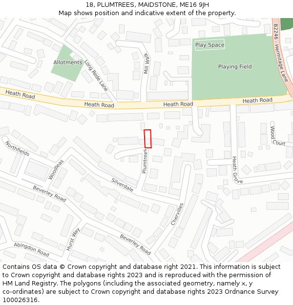 18, PLUMTREES, MAIDSTONE, ME16 9JH: Location map and indicative extent of plot