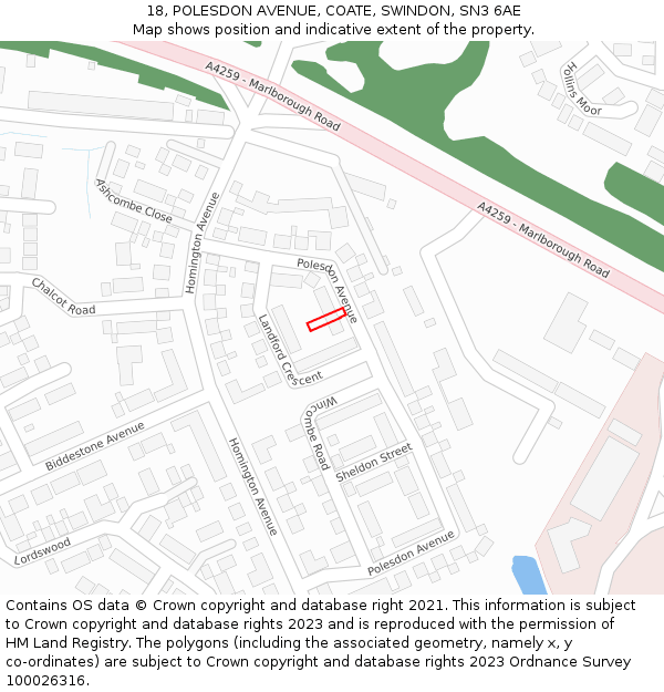 18, POLESDON AVENUE, COATE, SWINDON, SN3 6AE: Location map and indicative extent of plot