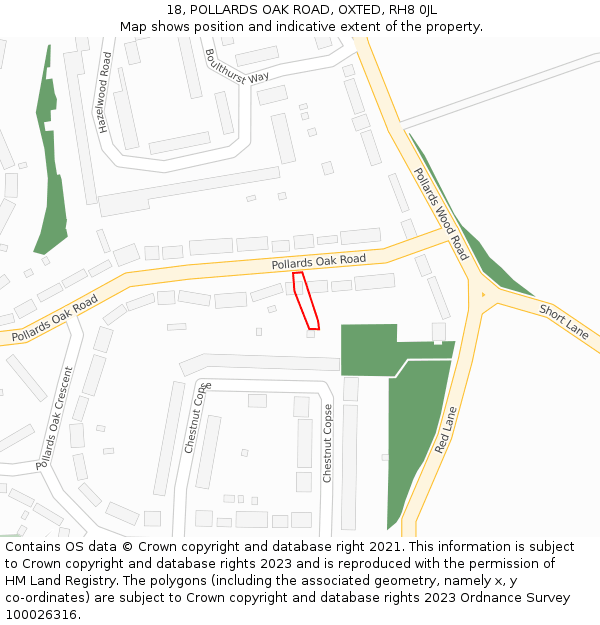 18, POLLARDS OAK ROAD, OXTED, RH8 0JL: Location map and indicative extent of plot