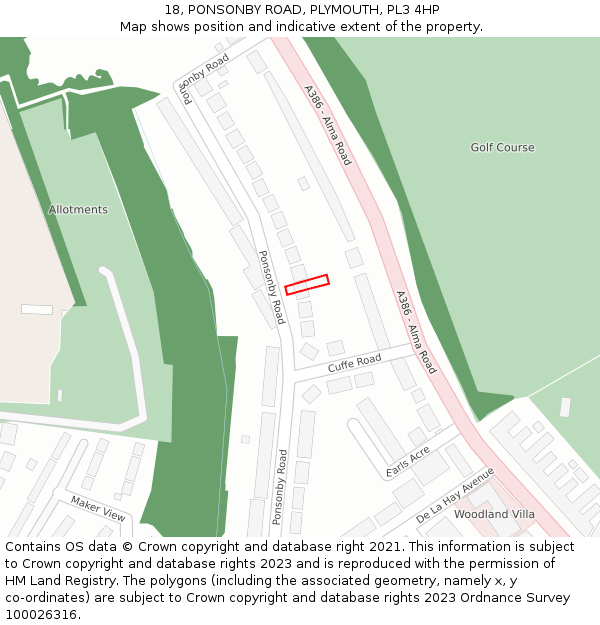 18, PONSONBY ROAD, PLYMOUTH, PL3 4HP: Location map and indicative extent of plot