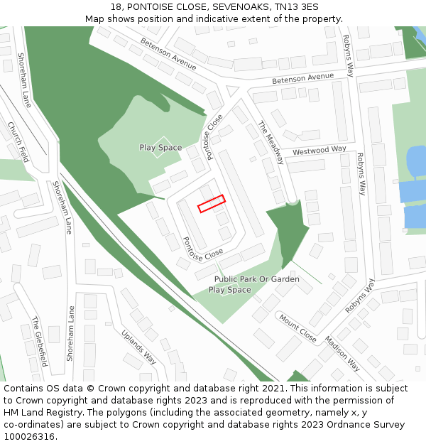 18, PONTOISE CLOSE, SEVENOAKS, TN13 3ES: Location map and indicative extent of plot