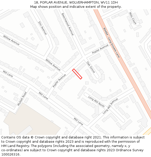 18, POPLAR AVENUE, WOLVERHAMPTON, WV11 1DH: Location map and indicative extent of plot