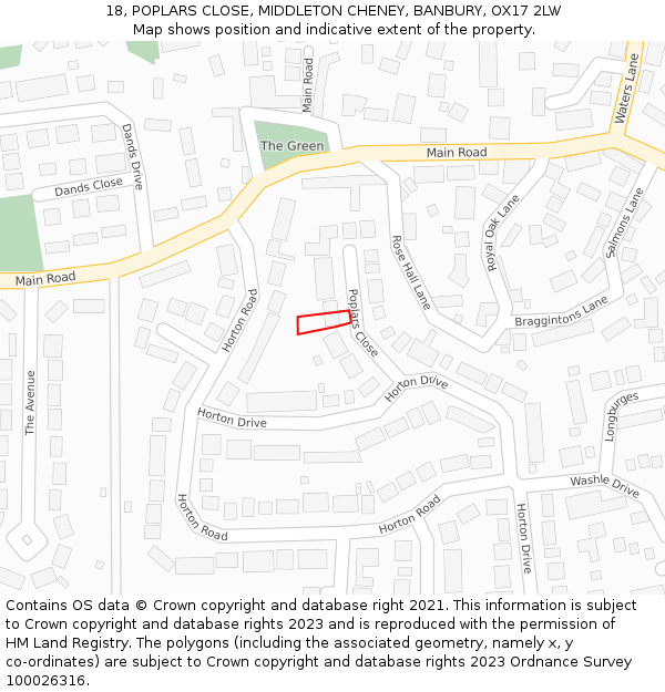 18, POPLARS CLOSE, MIDDLETON CHENEY, BANBURY, OX17 2LW: Location map and indicative extent of plot