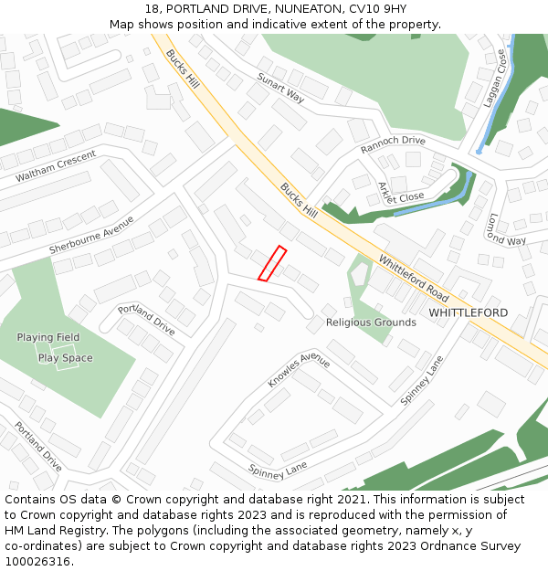 18, PORTLAND DRIVE, NUNEATON, CV10 9HY: Location map and indicative extent of plot