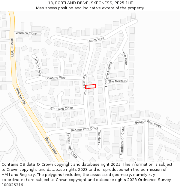 18, PORTLAND DRIVE, SKEGNESS, PE25 1HF: Location map and indicative extent of plot