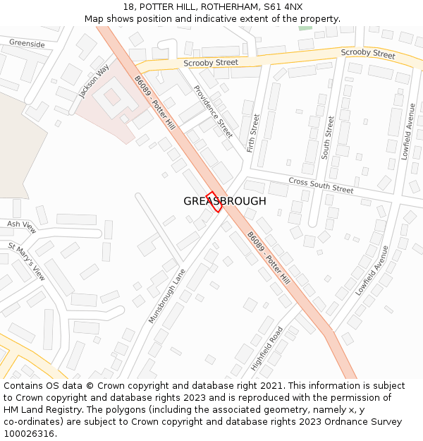 18, POTTER HILL, ROTHERHAM, S61 4NX: Location map and indicative extent of plot