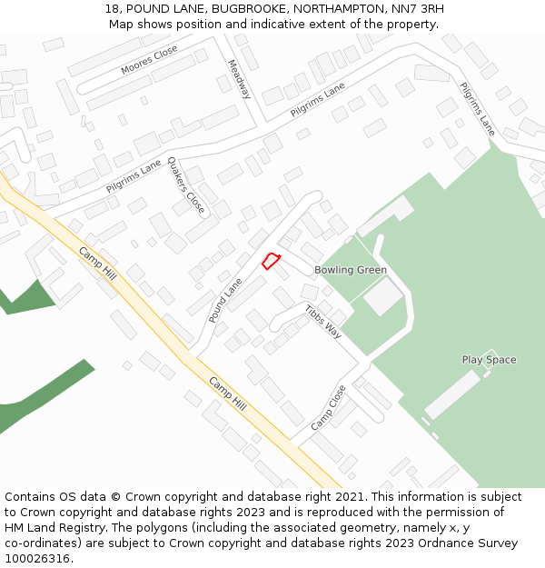 18, POUND LANE, BUGBROOKE, NORTHAMPTON, NN7 3RH: Location map and indicative extent of plot