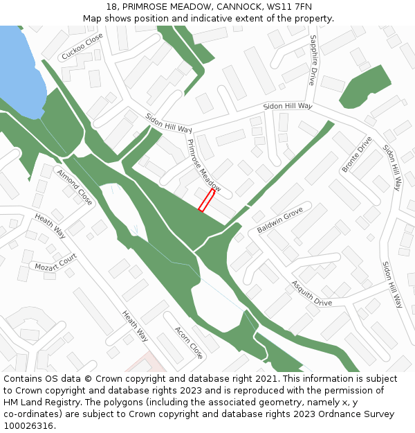 18, PRIMROSE MEADOW, CANNOCK, WS11 7FN: Location map and indicative extent of plot