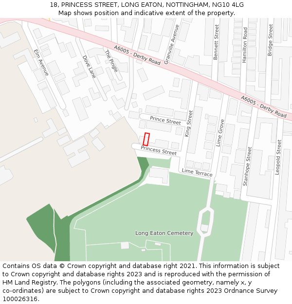 18, PRINCESS STREET, LONG EATON, NOTTINGHAM, NG10 4LG: Location map and indicative extent of plot