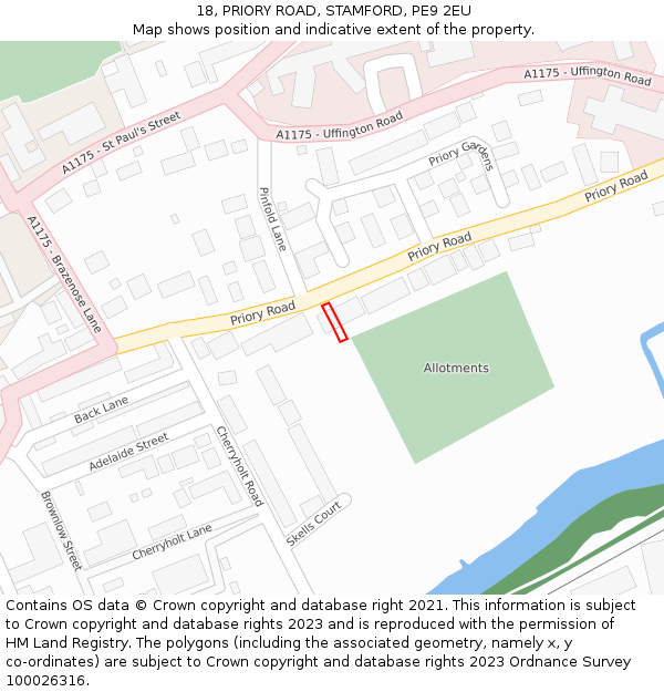 18, PRIORY ROAD, STAMFORD, PE9 2EU: Location map and indicative extent of plot