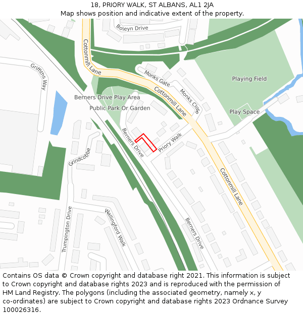 18, PRIORY WALK, ST ALBANS, AL1 2JA: Location map and indicative extent of plot