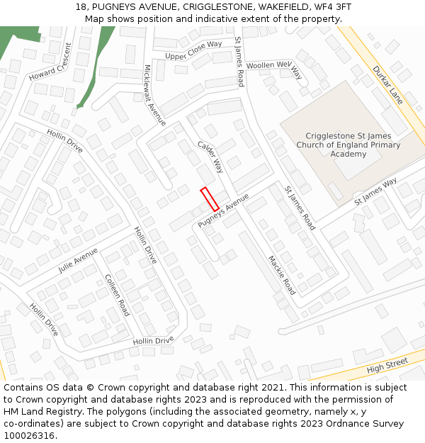 18, PUGNEYS AVENUE, CRIGGLESTONE, WAKEFIELD, WF4 3FT: Location map and indicative extent of plot