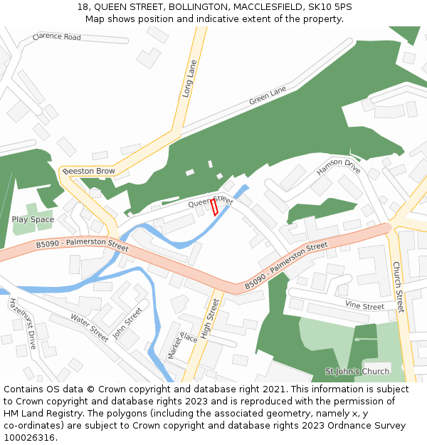 18, QUEEN STREET, BOLLINGTON, MACCLESFIELD, SK10 5PS: Location map and indicative extent of plot