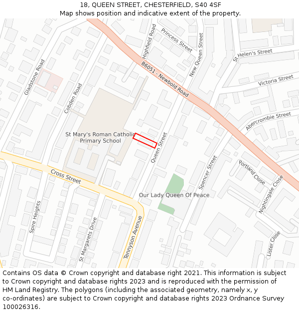 18, QUEEN STREET, CHESTERFIELD, S40 4SF: Location map and indicative extent of plot