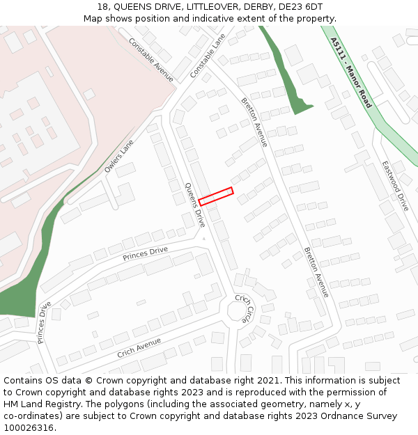 18, QUEENS DRIVE, LITTLEOVER, DERBY, DE23 6DT: Location map and indicative extent of plot