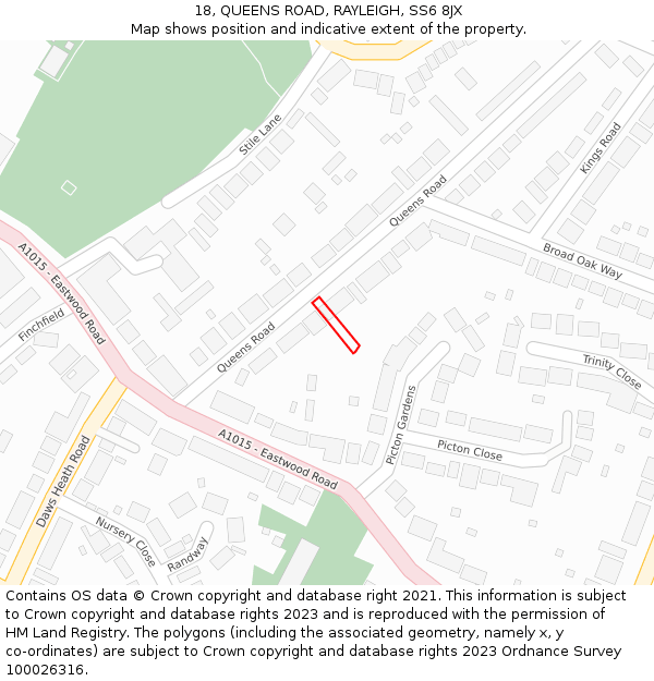 18, QUEENS ROAD, RAYLEIGH, SS6 8JX: Location map and indicative extent of plot