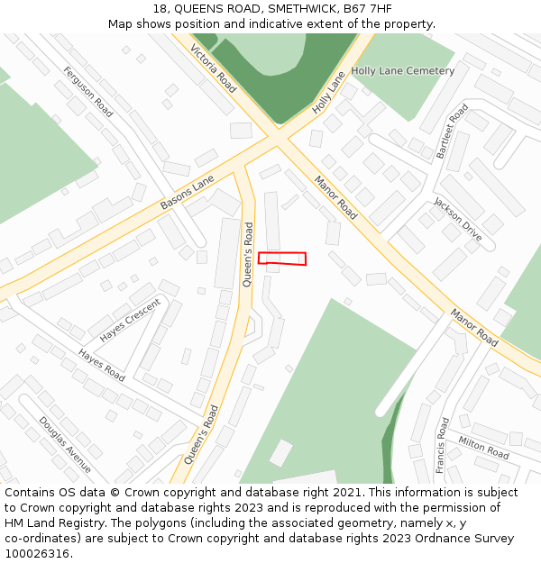 18, QUEENS ROAD, SMETHWICK, B67 7HF: Location map and indicative extent of plot