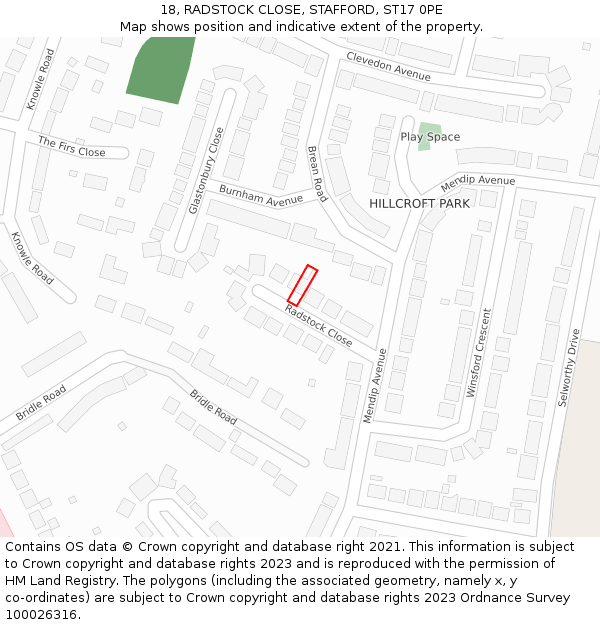 18, RADSTOCK CLOSE, STAFFORD, ST17 0PE: Location map and indicative extent of plot