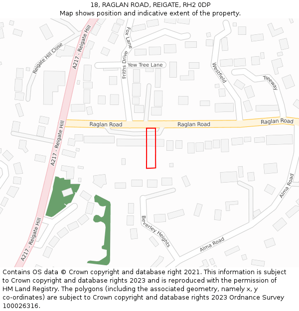 18, RAGLAN ROAD, REIGATE, RH2 0DP: Location map and indicative extent of plot