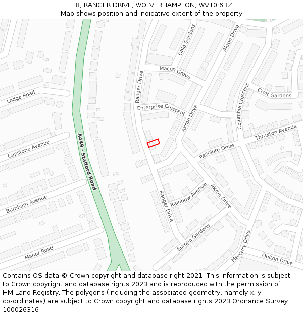 18, RANGER DRIVE, WOLVERHAMPTON, WV10 6BZ: Location map and indicative extent of plot