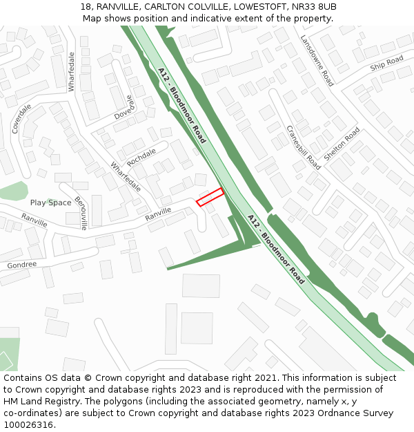 18, RANVILLE, CARLTON COLVILLE, LOWESTOFT, NR33 8UB: Location map and indicative extent of plot