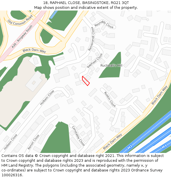 18, RAPHAEL CLOSE, BASINGSTOKE, RG21 3QT: Location map and indicative extent of plot