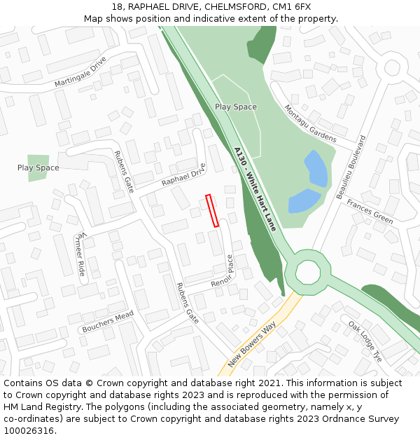 18, RAPHAEL DRIVE, CHELMSFORD, CM1 6FX: Location map and indicative extent of plot