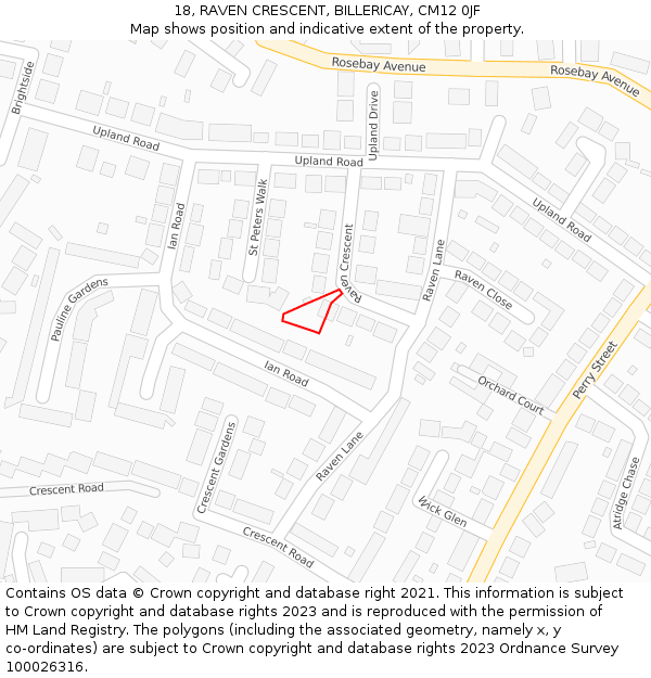 18, RAVEN CRESCENT, BILLERICAY, CM12 0JF: Location map and indicative extent of plot