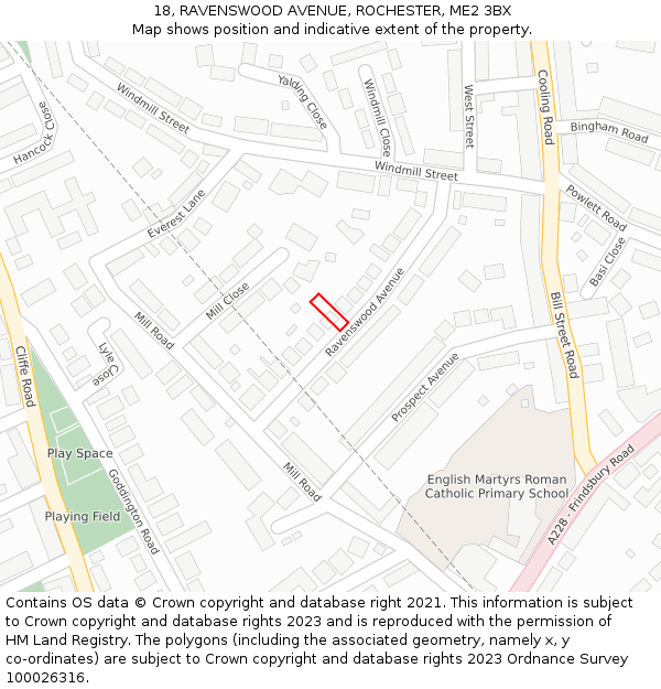 18, RAVENSWOOD AVENUE, ROCHESTER, ME2 3BX: Location map and indicative extent of plot