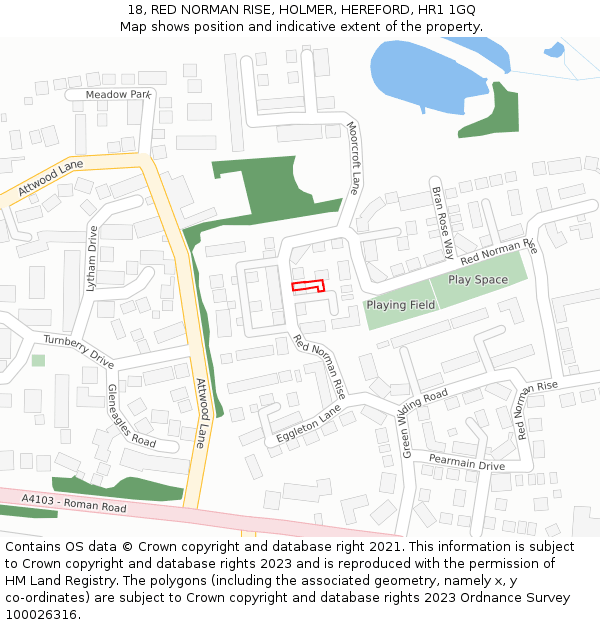 18, RED NORMAN RISE, HOLMER, HEREFORD, HR1 1GQ: Location map and indicative extent of plot