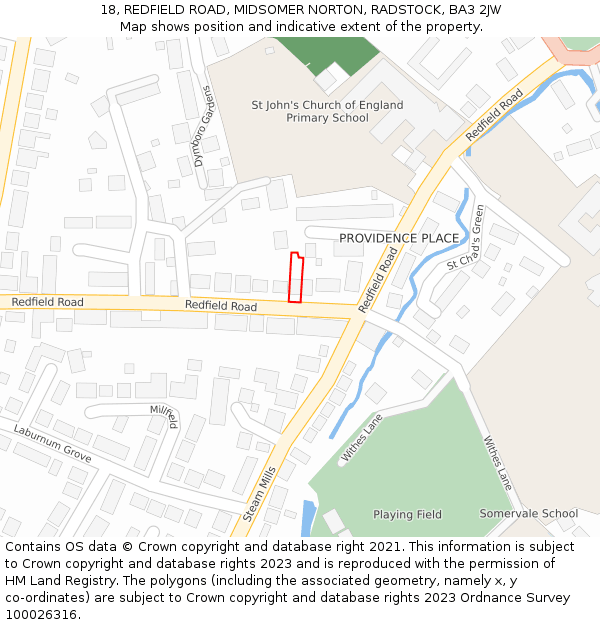 18, REDFIELD ROAD, MIDSOMER NORTON, RADSTOCK, BA3 2JW: Location map and indicative extent of plot