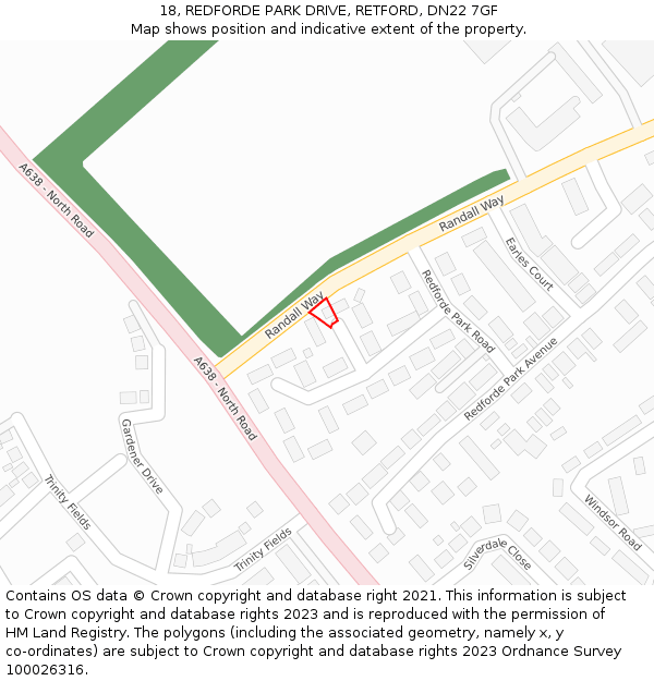 18, REDFORDE PARK DRIVE, RETFORD, DN22 7GF: Location map and indicative extent of plot