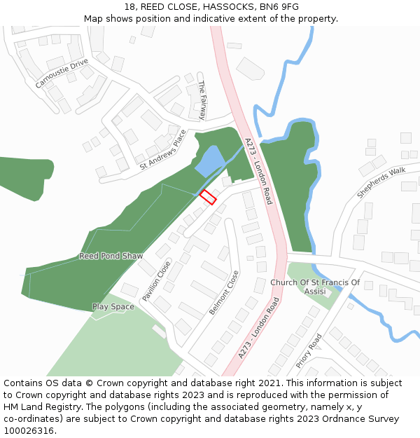 18, REED CLOSE, HASSOCKS, BN6 9FG: Location map and indicative extent of plot