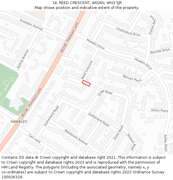 18, REED CRESCENT, WIGAN, WN3 5JR: Location map and indicative extent of plot