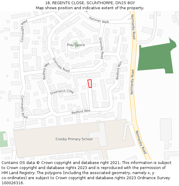 18, REGENTS CLOSE, SCUNTHORPE, DN15 8GY: Location map and indicative extent of plot