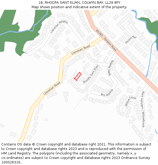 18, RHODFA SANT ELIAN, COLWYN BAY, LL29 8PY: Location map and indicative extent of plot