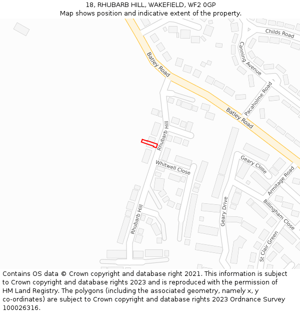 18, RHUBARB HILL, WAKEFIELD, WF2 0GP: Location map and indicative extent of plot