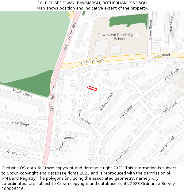 18, RICHARDS WAY, RAWMARSH, ROTHERHAM, S62 5QU: Location map and indicative extent of plot