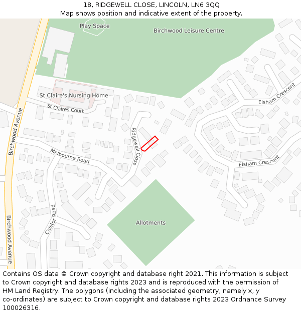18, RIDGEWELL CLOSE, LINCOLN, LN6 3QQ: Location map and indicative extent of plot
