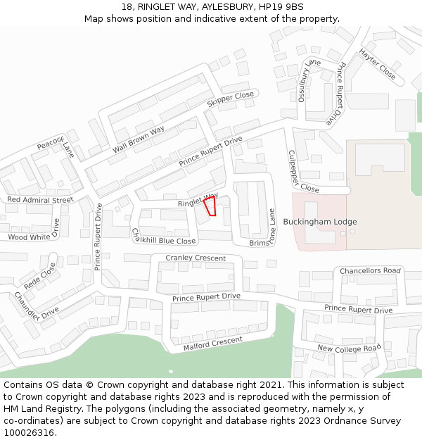 18, RINGLET WAY, AYLESBURY, HP19 9BS: Location map and indicative extent of plot