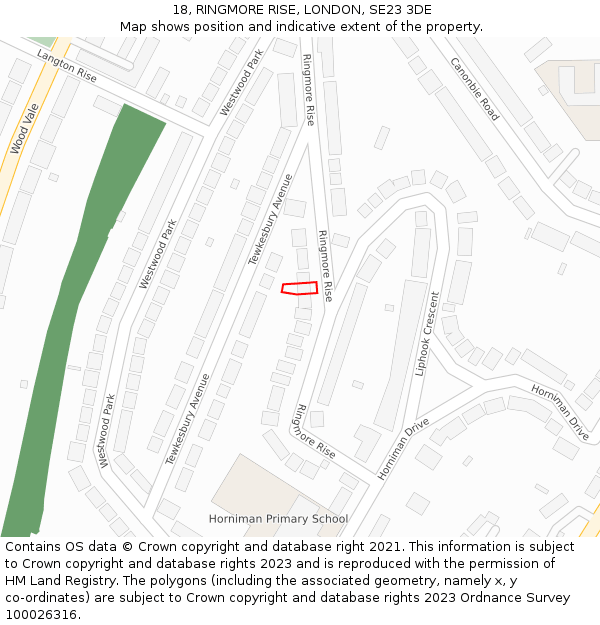 18, RINGMORE RISE, LONDON, SE23 3DE: Location map and indicative extent of plot