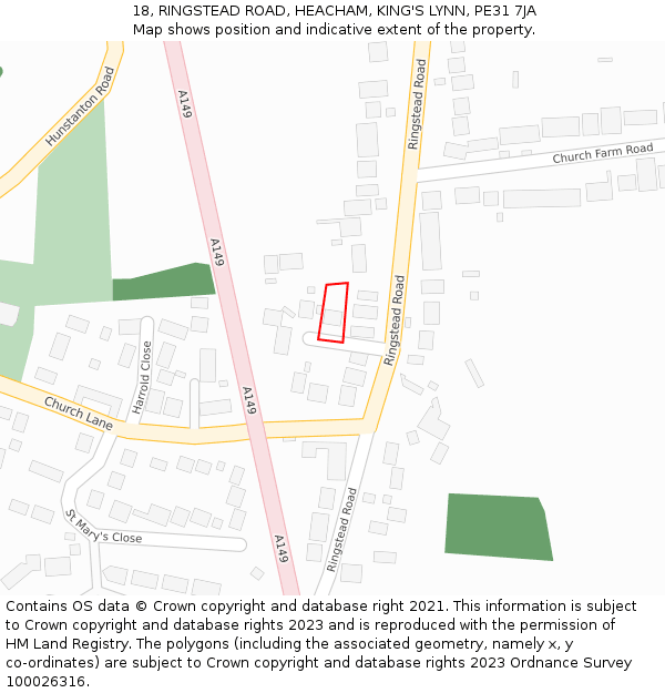 18, RINGSTEAD ROAD, HEACHAM, KING'S LYNN, PE31 7JA: Location map and indicative extent of plot