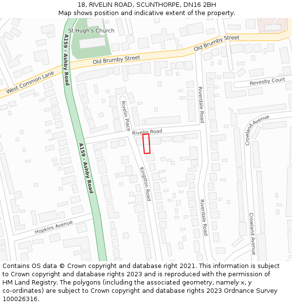 18, RIVELIN ROAD, SCUNTHORPE, DN16 2BH: Location map and indicative extent of plot