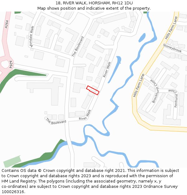 18, RIVER WALK, HORSHAM, RH12 1DU: Location map and indicative extent of plot