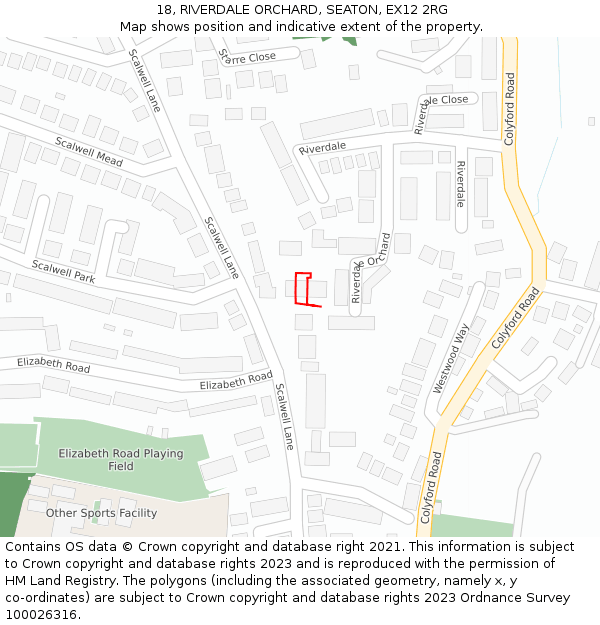 18, RIVERDALE ORCHARD, SEATON, EX12 2RG: Location map and indicative extent of plot