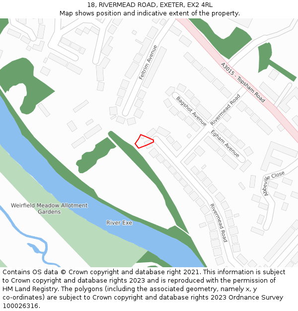 18, RIVERMEAD ROAD, EXETER, EX2 4RL: Location map and indicative extent of plot