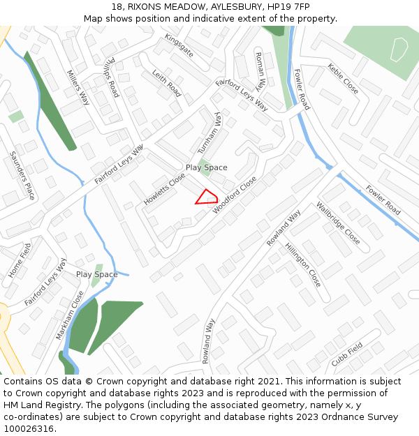 18, RIXONS MEADOW, AYLESBURY, HP19 7FP: Location map and indicative extent of plot