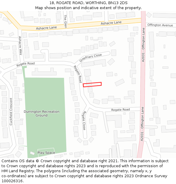 18, ROGATE ROAD, WORTHING, BN13 2DS: Location map and indicative extent of plot
